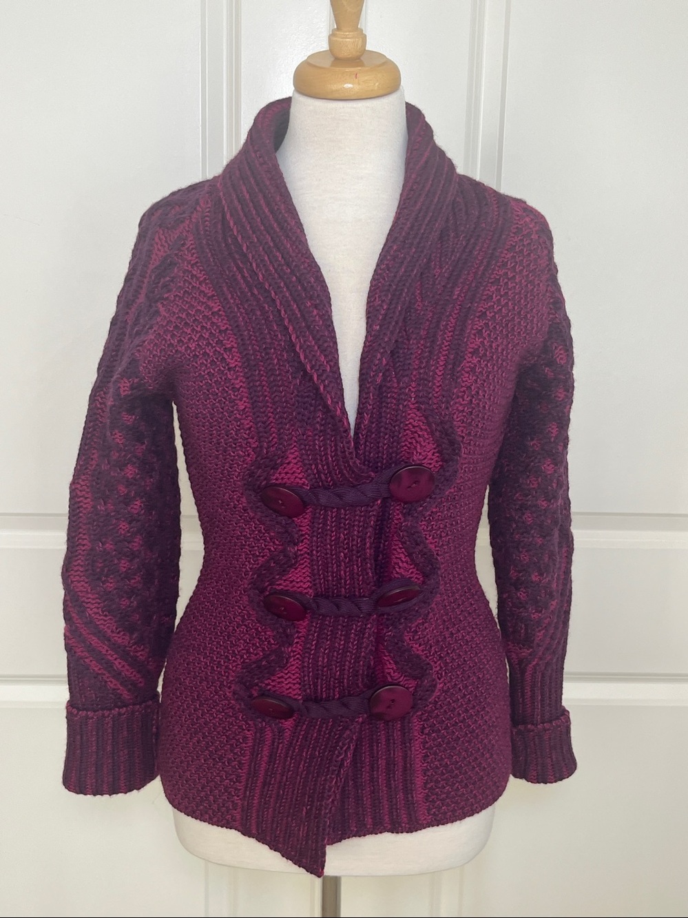 Aran Sweater Market Purple 100% wool Irish Sweater Size XS